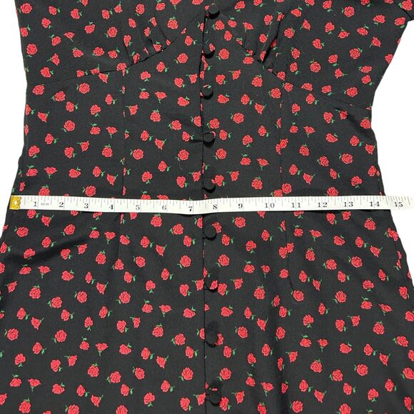 Topshop Women's Black/Red Rosette Print V Neck Long Sleeve Maxi Dress Size 2 - Picture 11 of 16